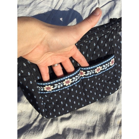 Vera Bradley womens fabric purse satchel 11” 11 in handbag black blue floral - Picture 4 of 16